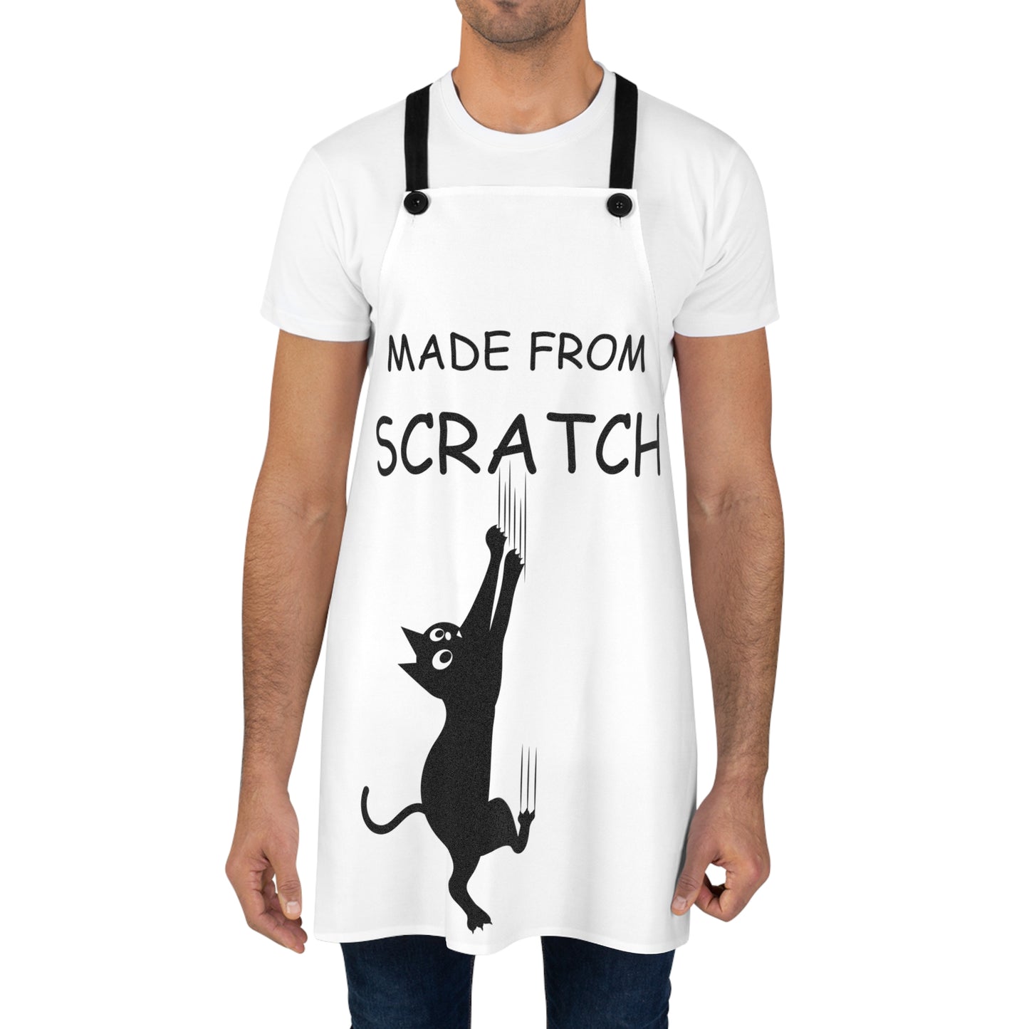 Funny Made from Scratch Cat Apron | Cute Black Cat Gift for Cat Lovers Chefs | Humorous Cooking Apron for Men and Women