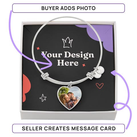 Personalized Luxury Heart Bangle – Upload Your Photo