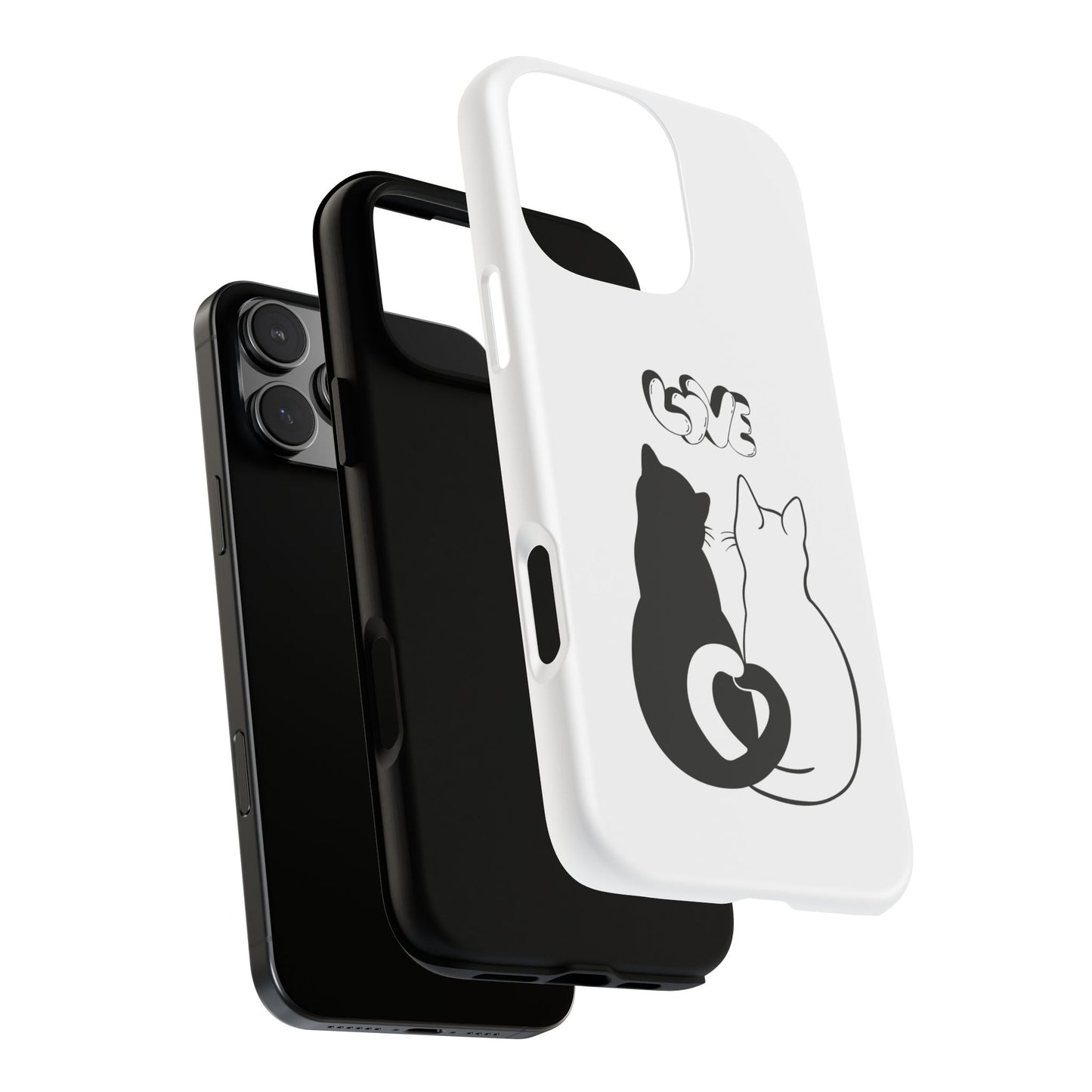 Cat Couple Love Phone Case Minimal Black and White iPhone Cover Cute Gift for Cat Lovers Aesthetic Animal Design