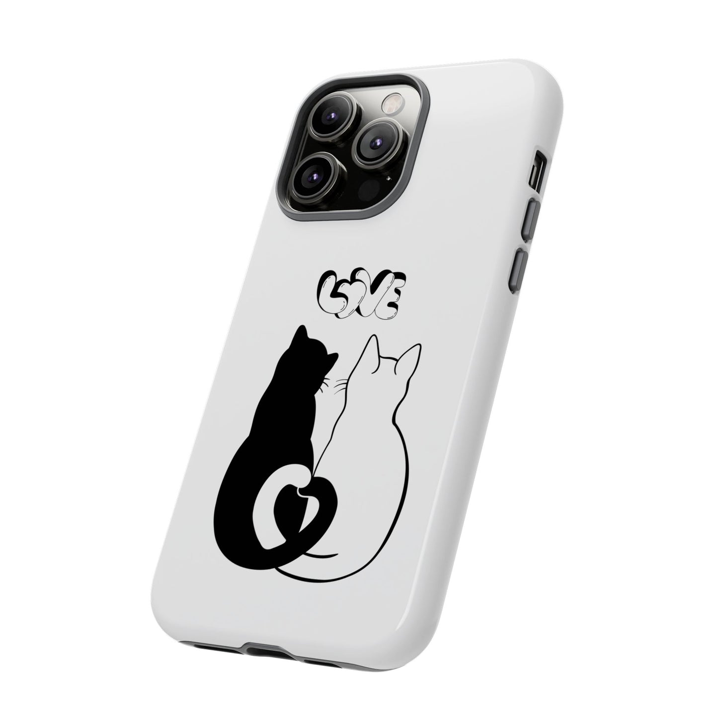 Cat Couple Love Phone Case Minimal Black and White iPhone Cover Cute Gift for Cat Lovers Aesthetic Animal Design