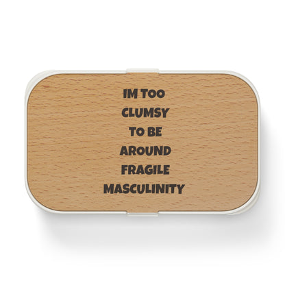 Eco Bamboo Lunch Box Im Too Clumsy To Be Around Fragile Masculinity | Funny Feminist Gift | Sustainable Bento Box for Work or School