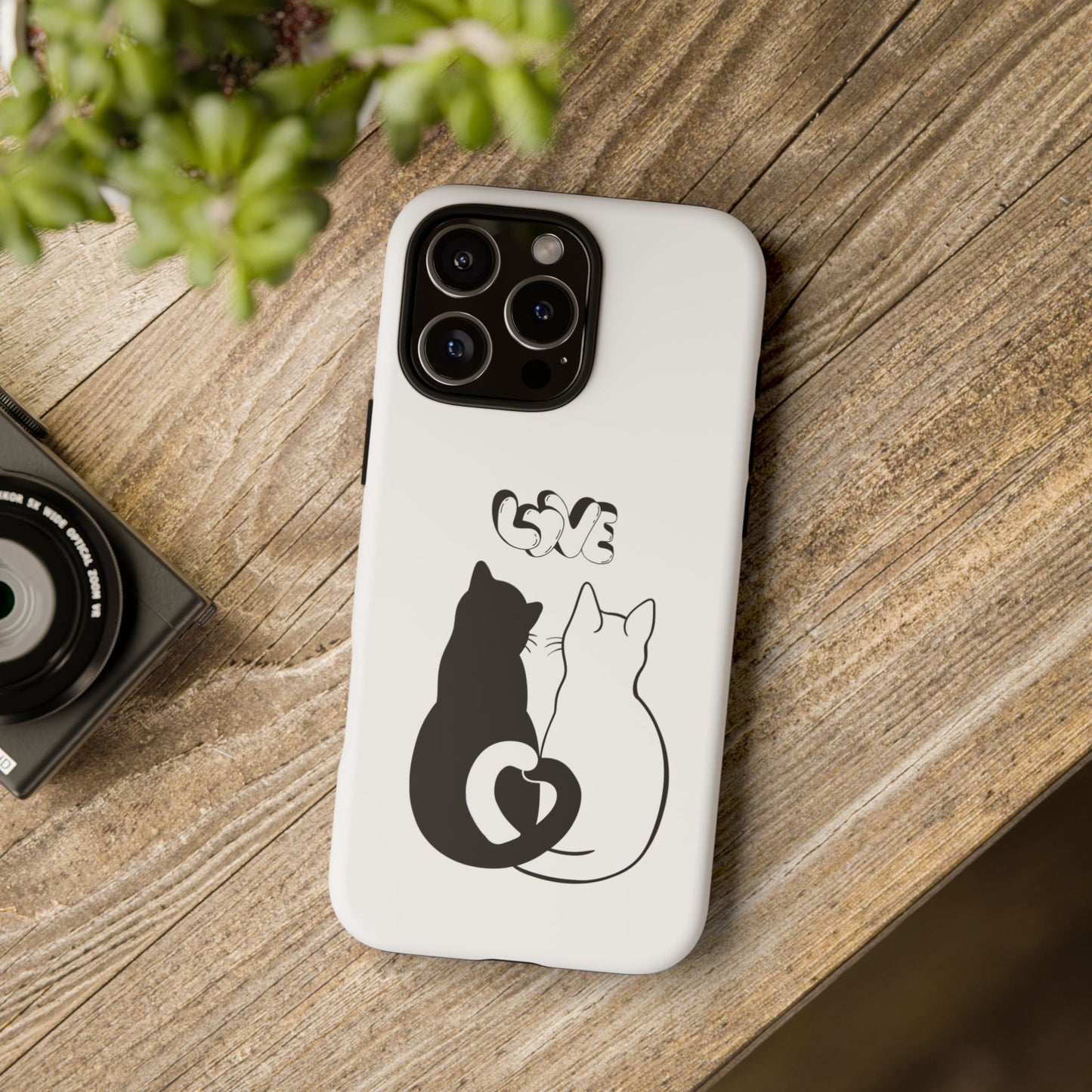 Cat Couple Love Phone Case Minimal Black and White iPhone Cover Cute Gift for Cat Lovers Aesthetic Animal Design