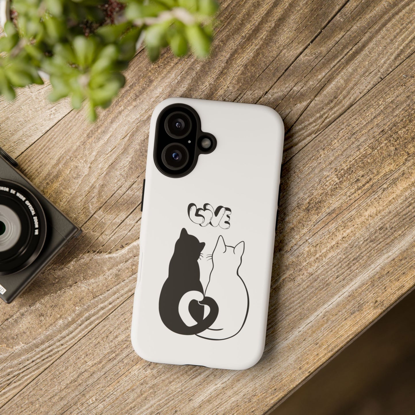 Cat Couple Love Phone Case Minimal Black and White iPhone Cover Cute Gift for Cat Lovers Aesthetic Animal Design