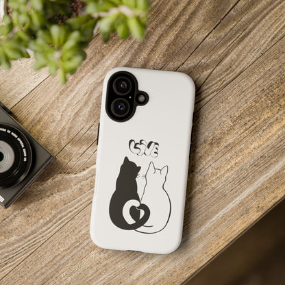 Cat Couple Love Phone Case Minimal Black and White iPhone Cover Cute Gift for Cat Lovers Aesthetic Animal Design
