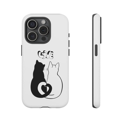 Cat Couple Love Phone Case Minimal Black and White iPhone Cover Cute Gift for Cat Lovers Aesthetic Animal Design