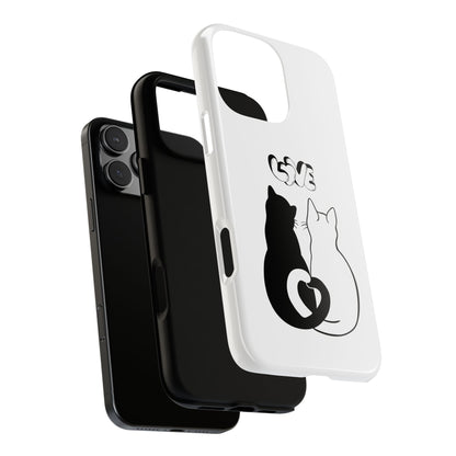 Cat Couple Love Phone Case Minimal Black and White iPhone Cover Cute Gift for Cat Lovers Aesthetic Animal Design