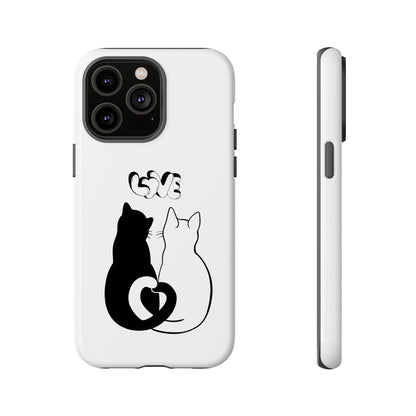Cat Couple Love Phone Case Minimal Black and White iPhone Cover Cute Gift for Cat Lovers Aesthetic Animal Design