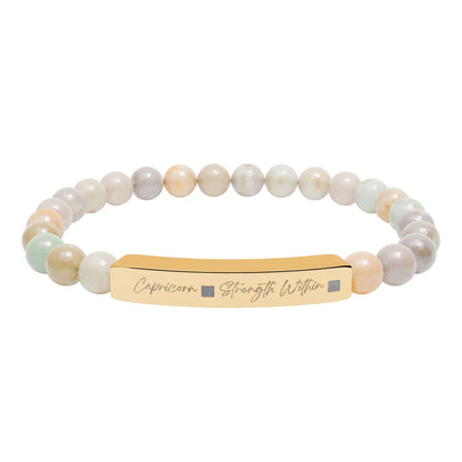 Zodiac Energy Bracelet  Personalized Engraved Bar | Choose Your Sign & Healing Stone | Astrology Gift Jewelry