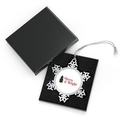 Merry & Bright Pewter Snowflake Ornament