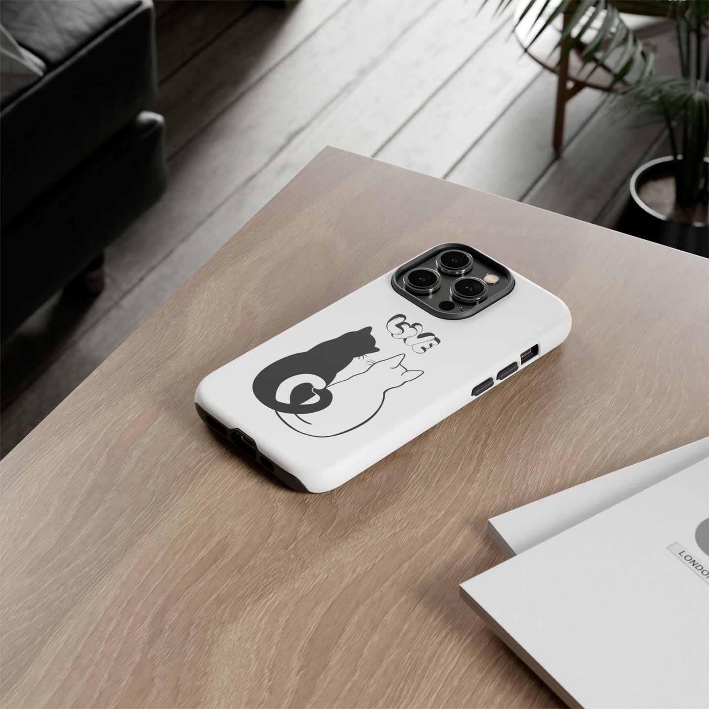 Cat Couple Love Phone Case Minimal Black and White iPhone Cover Cute Gift for Cat Lovers Aesthetic Animal Design