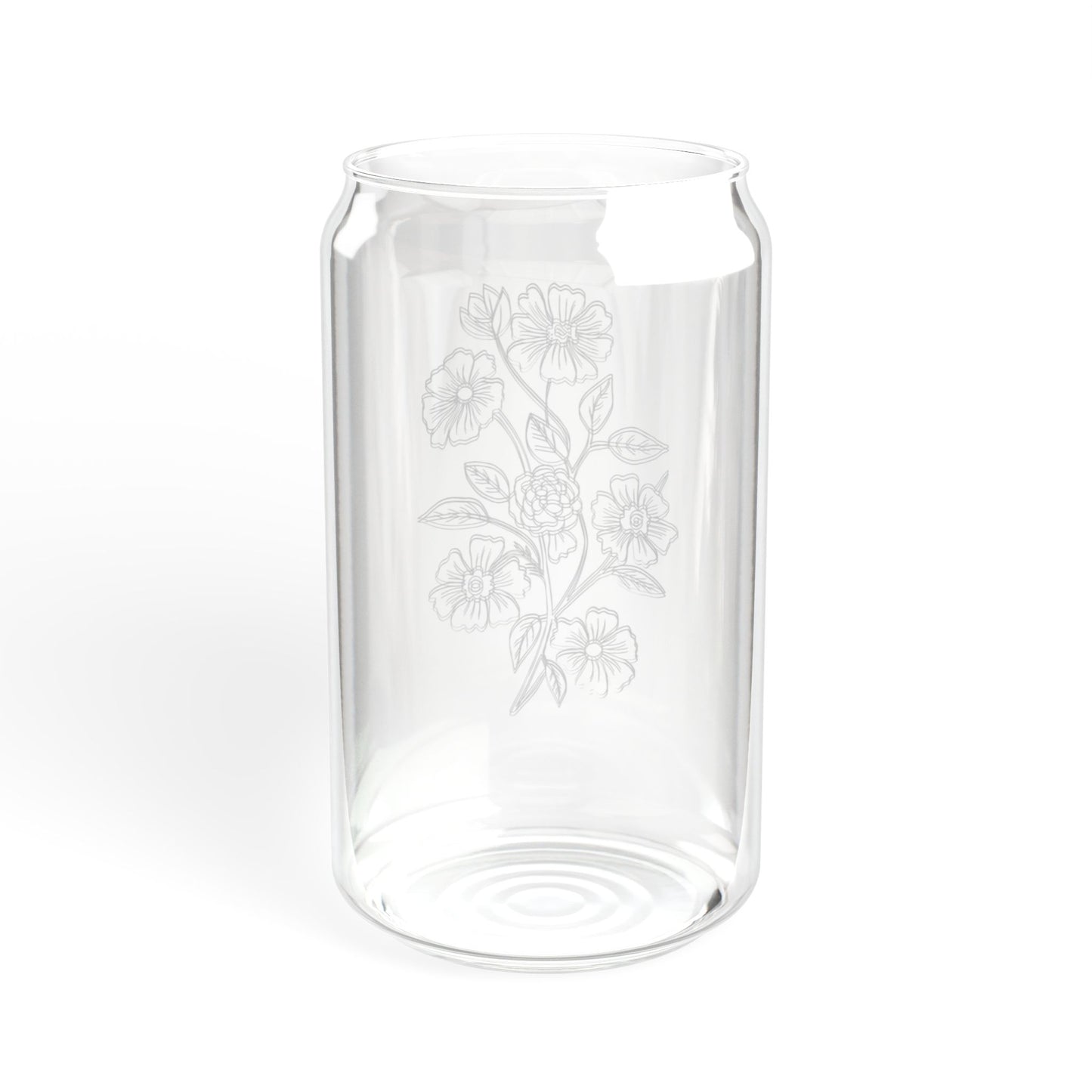 Botanical Line Art Flower Glass | 16oz Iced Coffee Cup with Bamboo Lid & Straw | Aesthetic Sipper Glass | Minimal Floral Tumbler