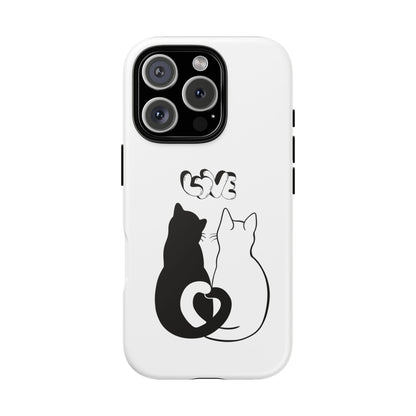 Cat Couple Love Phone Case Minimal Black and White iPhone Cover Cute Gift for Cat Lovers Aesthetic Animal Design