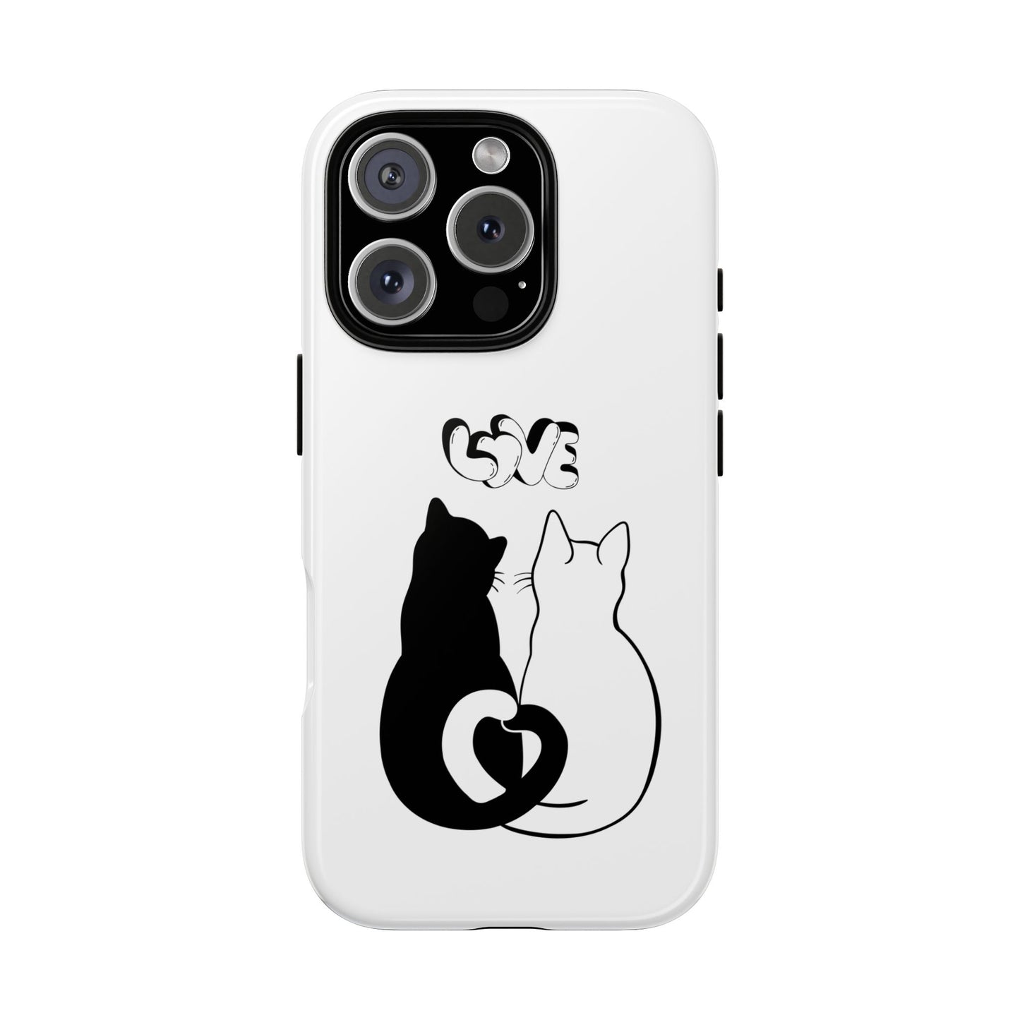 Cat Couple Love Phone Case Minimal Black and White iPhone Cover Cute Gift for Cat Lovers Aesthetic Animal Design