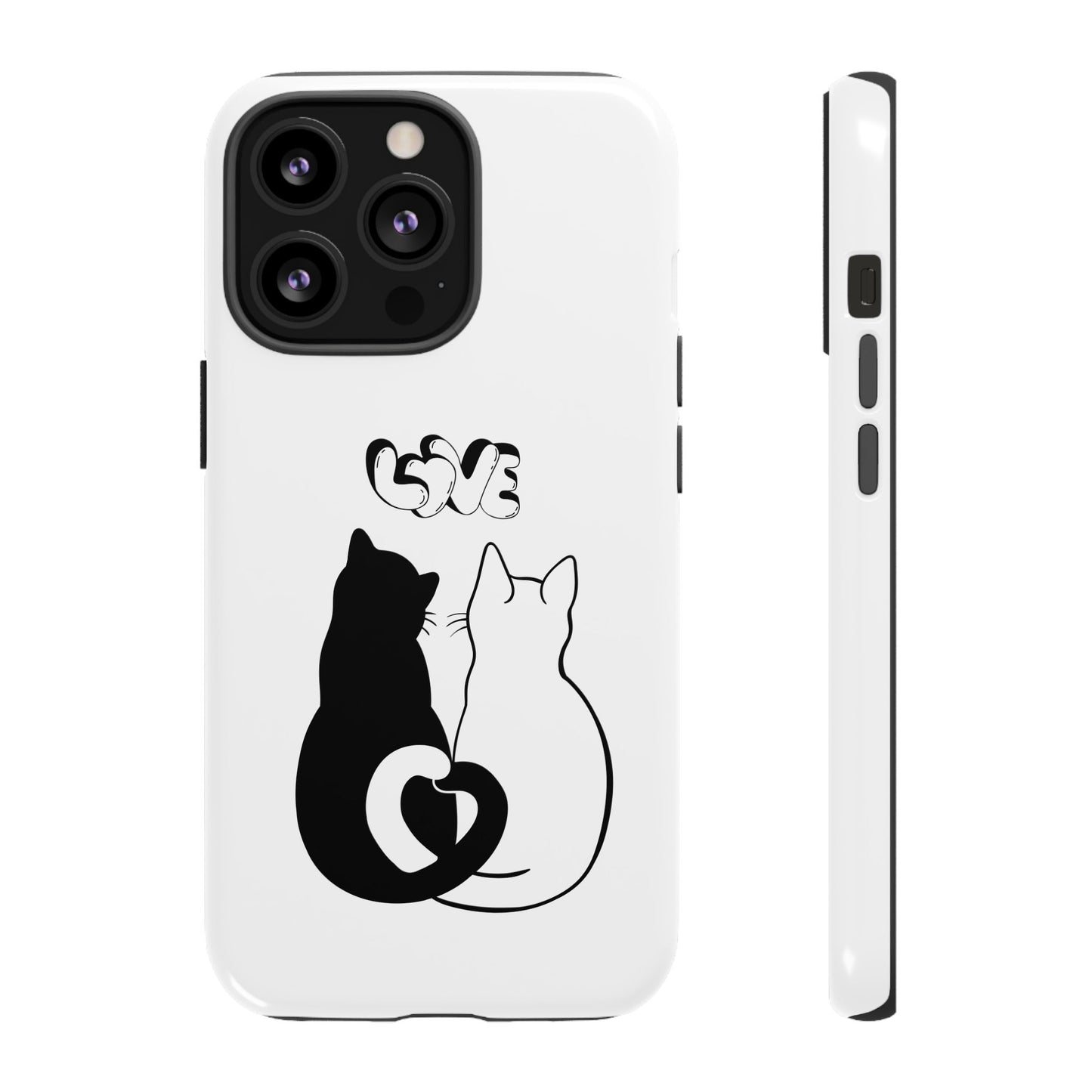 Cat Couple Love Phone Case Minimal Black and White iPhone Cover Cute Gift for Cat Lovers Aesthetic Animal Design