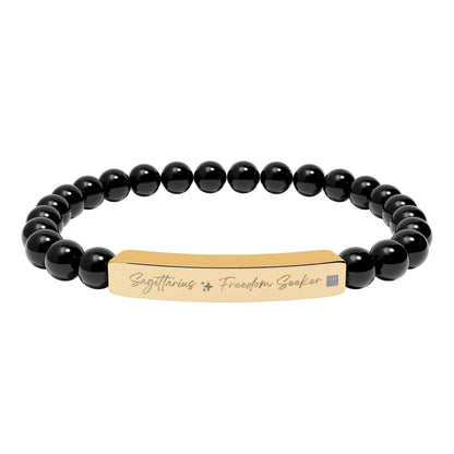 Zodiac Energy Bracelet Personalized Engraved Bar | Choose Your Sign & Healing Stone | Astrology Gift Jewelry