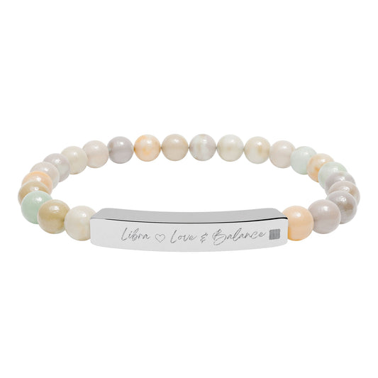 Zodiac Energy Bracelet Personalized Engraved Bar | Choose Your Sign & Healing Stone | Astrology Gift Jewelry