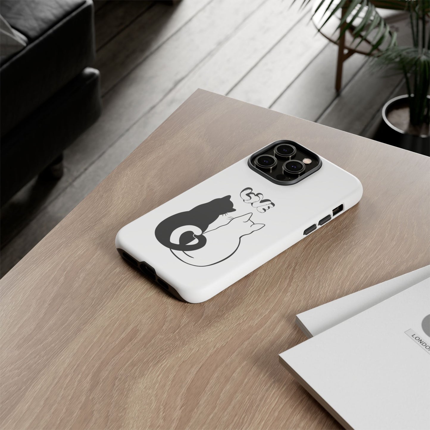 Cat Couple Love Phone Case Minimal Black and White iPhone Cover Cute Gift for Cat Lovers Aesthetic Animal Design