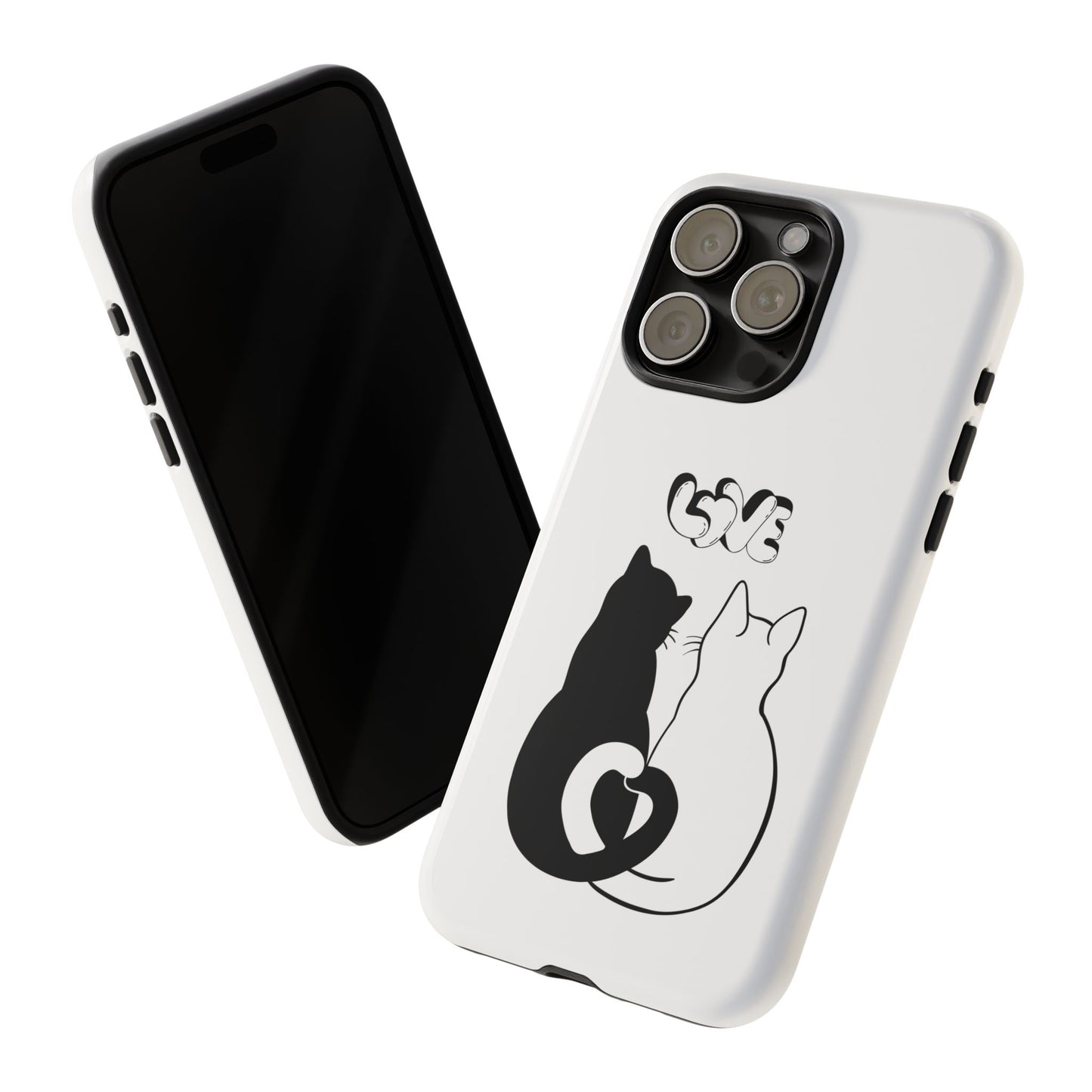 Cat Couple Love Phone Case Minimal Black and White iPhone Cover Cute Gift for Cat Lovers Aesthetic Animal Design