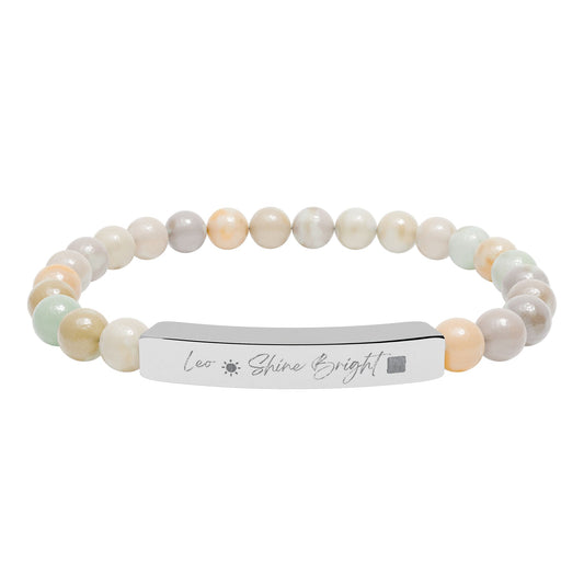 Zodiac Energy Bracelet Personalized Engraved Bar | Choose Your Sign & Healing Stone | Astrology Gift Jewelry