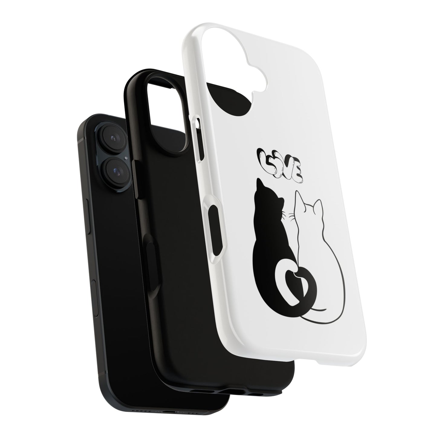 Cat Couple Love Phone Case Minimal Black and White iPhone Cover Cute Gift for Cat Lovers Aesthetic Animal Design