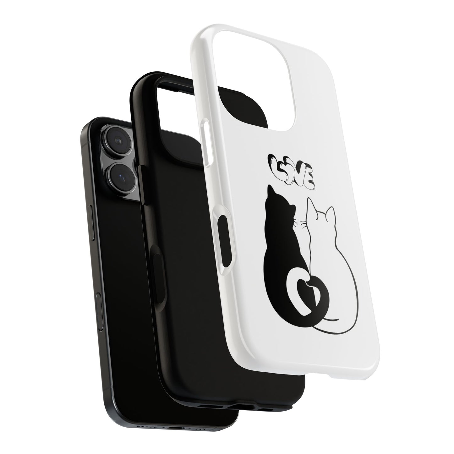 Cat Couple Love Phone Case Minimal Black and White iPhone Cover Cute Gift for Cat Lovers Aesthetic Animal Design