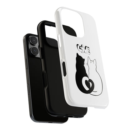 Cat Couple Love Phone Case Minimal Black and White iPhone Cover Cute Gift for Cat Lovers Aesthetic Animal Design