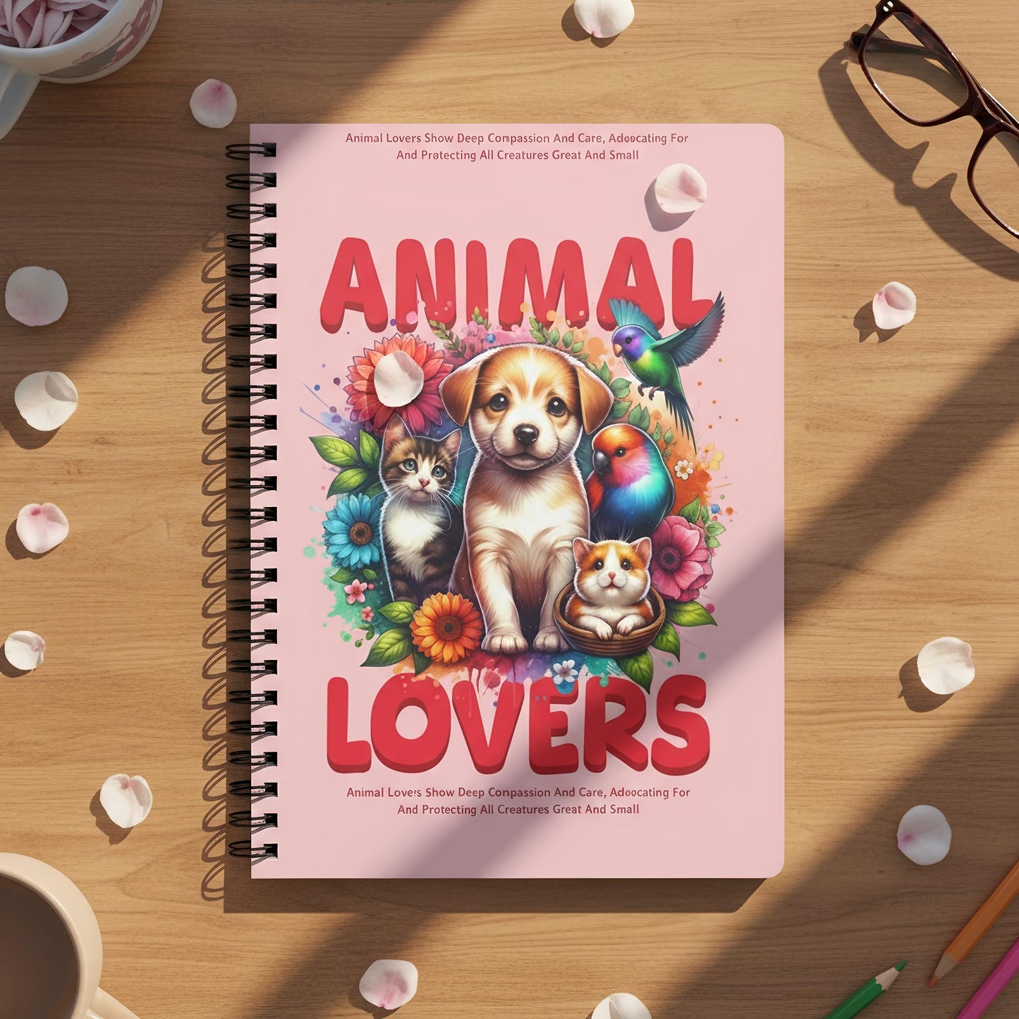 Animal Lovers Wirobound Notebook, Cute Pet Journal, A5 Spiral Notebook for Dog and Cat Lovers, Gift for Pet Parents, Colorful Animal Design