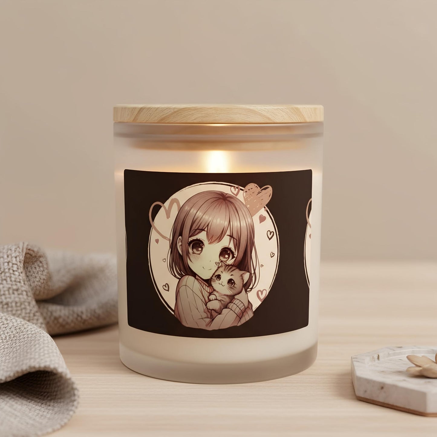 Sweetheart Frosted Glass Candle - Cozy Home Decor, Cute Gift for Her, Aromatherapy, Birthday & Valentine's Day, Pet Lover Candle