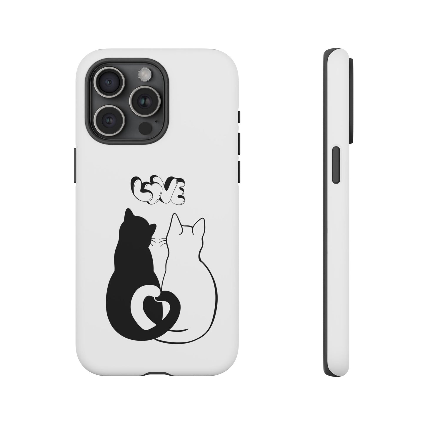 Cat Couple Love Phone Case Minimal Black and White iPhone Cover Cute Gift for Cat Lovers Aesthetic Animal Design