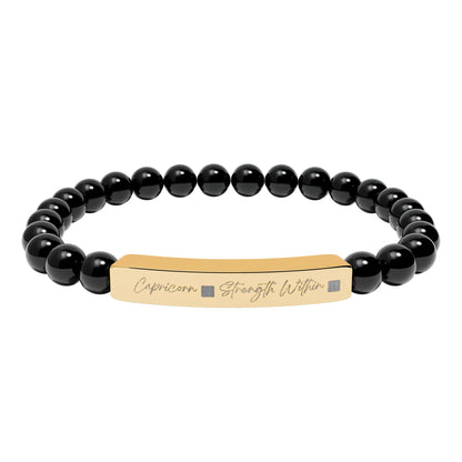 Zodiac Energy Bracelet  Personalized Engraved Bar | Choose Your Sign & Healing Stone | Astrology Gift Jewelry