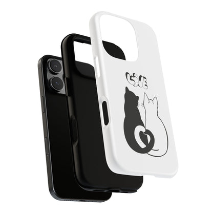 Cat Couple Love Phone Case Minimal Black and White iPhone Cover Cute Gift for Cat Lovers Aesthetic Animal Design