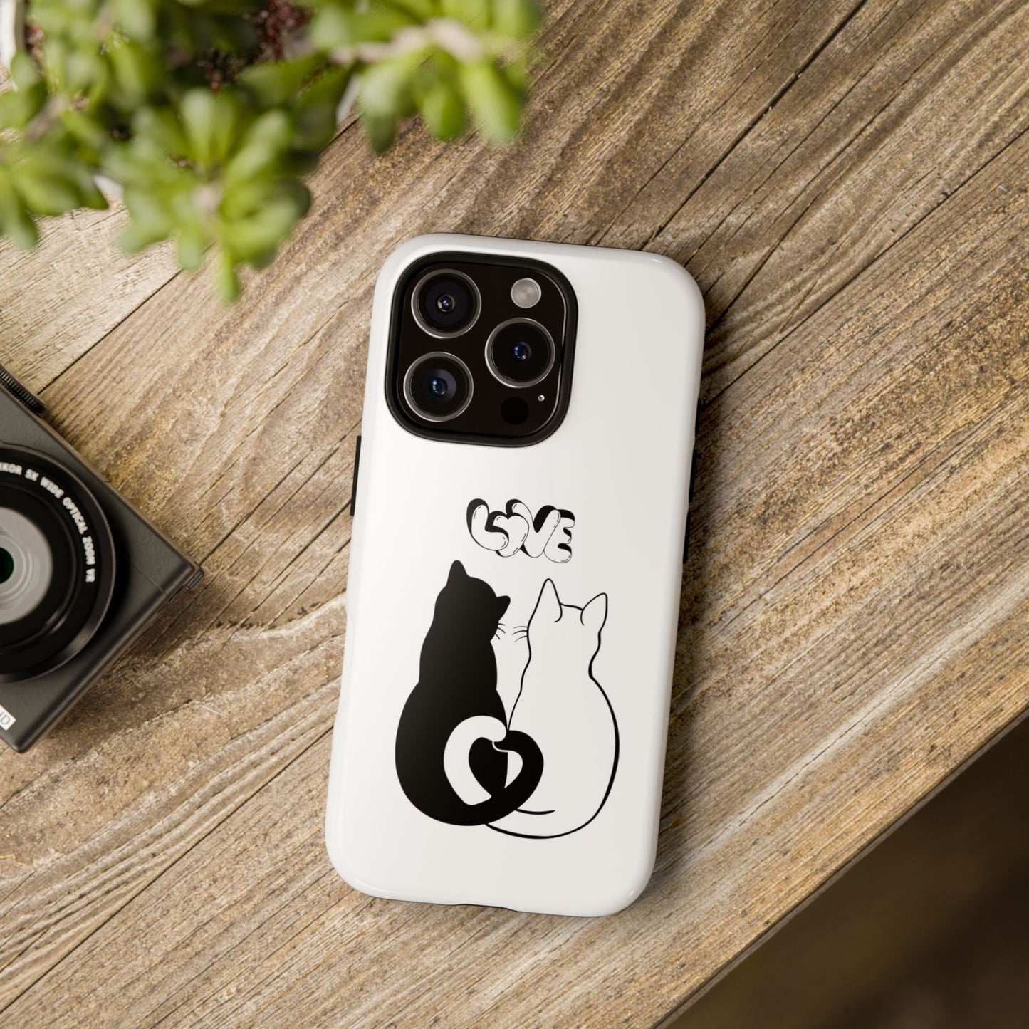 Cat Couple Love Phone Case Minimal Black and White iPhone Cover Cute Gift for Cat Lovers Aesthetic Animal Design