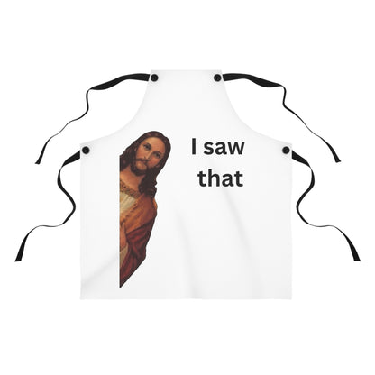 Funny I Saw That Apron Jesus Meme Kitchen Gift | Humorous Cooking Apron for Men & Women