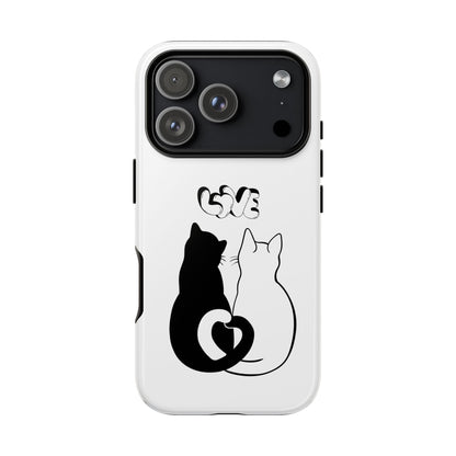 Cat Couple Love Phone Case Minimal Black and White iPhone Cover Cute Gift for Cat Lovers Aesthetic Animal Design