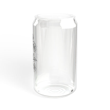 Botanical Line Art Flower Glass | 16oz Iced Coffee Cup with Bamboo Lid & Straw | Aesthetic Sipper Glass | Minimal Floral Tumbler