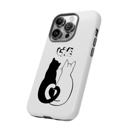 Cat Couple Love Phone Case Minimal Black and White iPhone Cover Cute Gift for Cat Lovers Aesthetic Animal Design