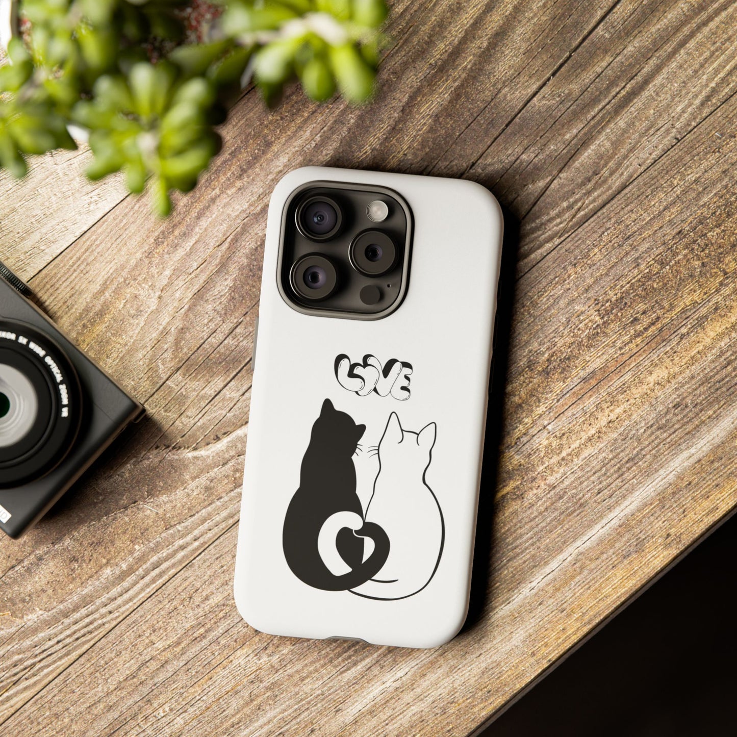 Cat Couple Love Phone Case Minimal Black and White iPhone Cover Cute Gift for Cat Lovers Aesthetic Animal Design