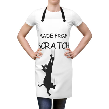 Funny Made from Scratch Cat Apron | Cute Black Cat Gift for Cat Lovers Chefs | Humorous Cooking Apron for Men and Women