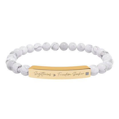 Zodiac Energy Bracelet Personalized Engraved Bar | Choose Your Sign & Healing Stone | Astrology Gift Jewelry