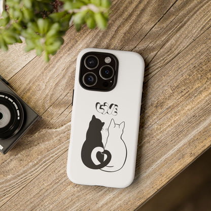 Cat Couple Love Phone Case Minimal Black and White iPhone Cover Cute Gift for Cat Lovers Aesthetic Animal Design