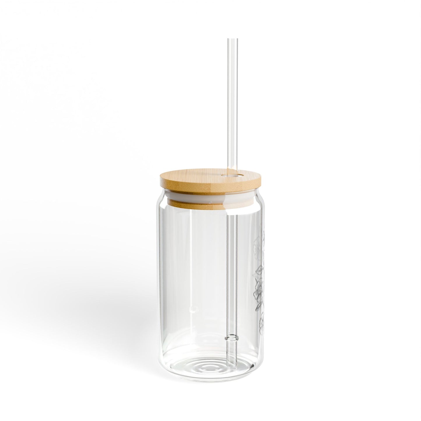 Botanical Line Art Flower Glass | 16oz Iced Coffee Cup with Bamboo Lid & Straw | Aesthetic Sipper Glass | Minimal Floral Tumbler