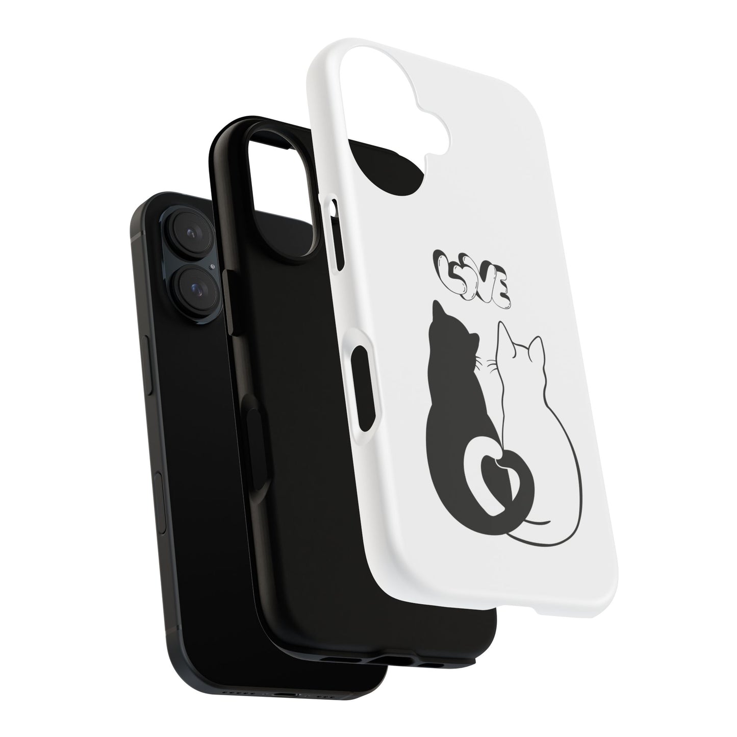 Cat Couple Love Phone Case Minimal Black and White iPhone Cover Cute Gift for Cat Lovers Aesthetic Animal Design