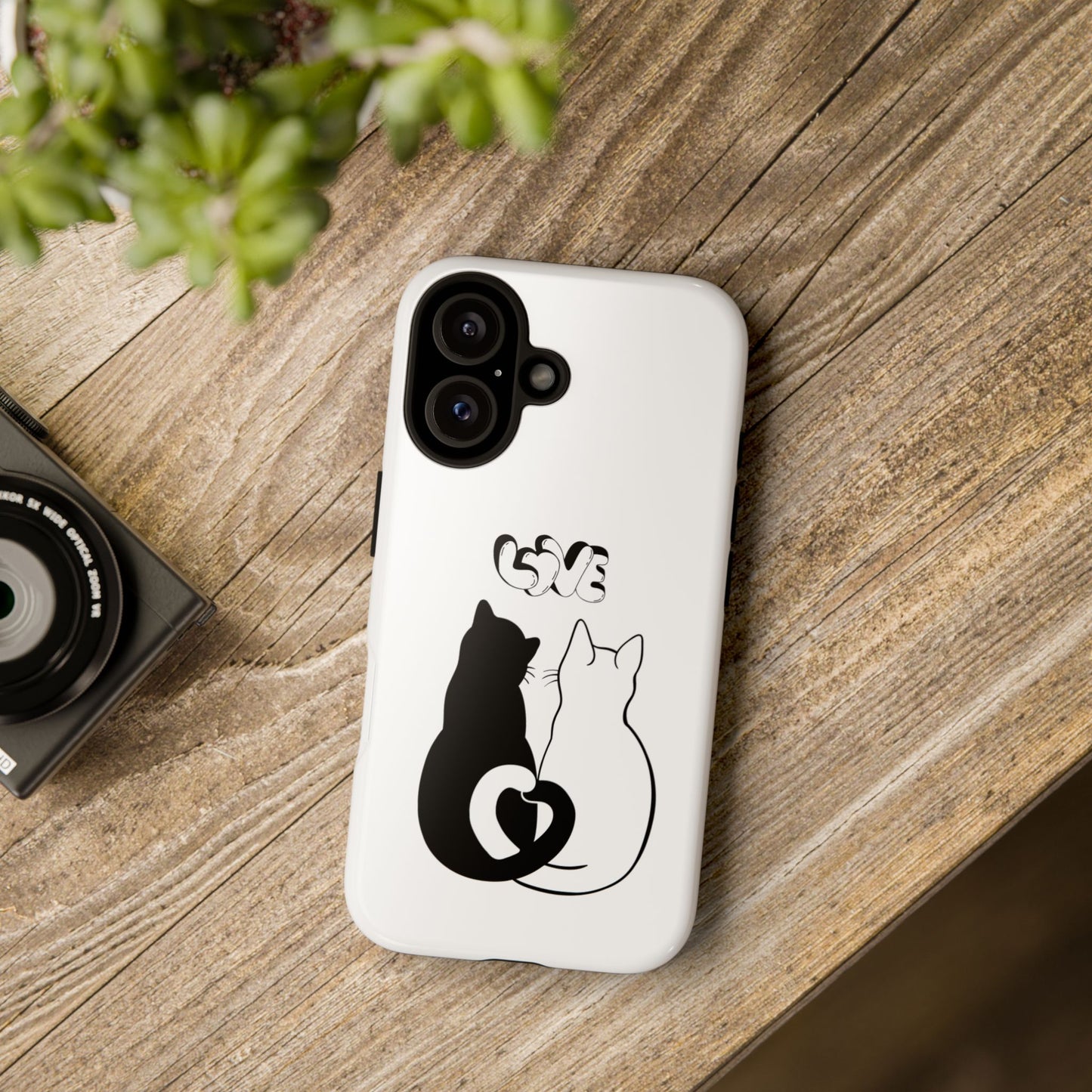 Cat Couple Love Phone Case Minimal Black and White iPhone Cover Cute Gift for Cat Lovers Aesthetic Animal Design