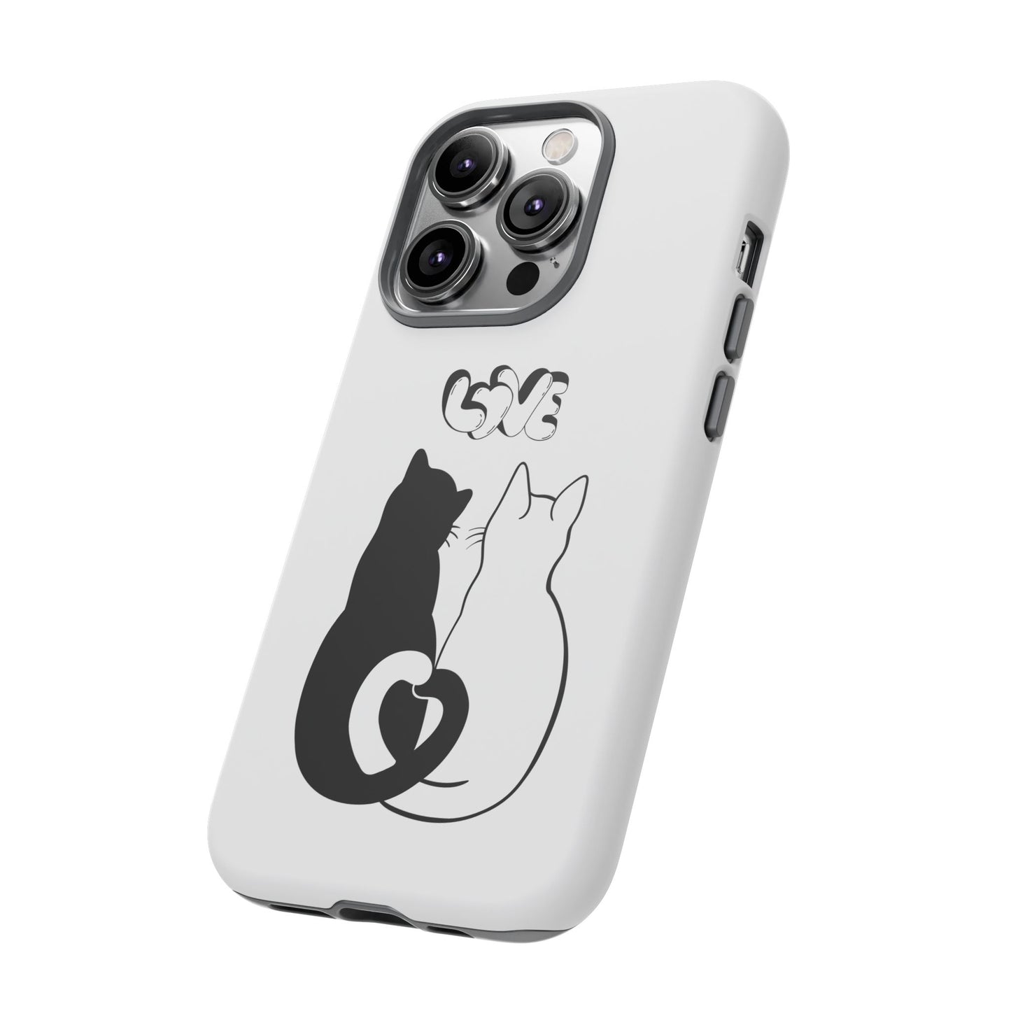Cat Couple Love Phone Case Minimal Black and White iPhone Cover Cute Gift for Cat Lovers Aesthetic Animal Design