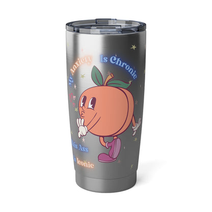 My Anxiety Is Chronic But This Peach Is Iconic Retro Cartoon Tumbler Funny Stainless Steel Cup