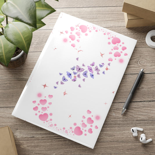 Pink Notebook with Hearts and Butterflies A4 A5 Notizbuch rosa mit Herzen und Schmetterlingen